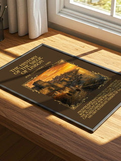 History of the Siege of Lisbon Minimalist Book Poster by José Saramago – print on a sunlit desk