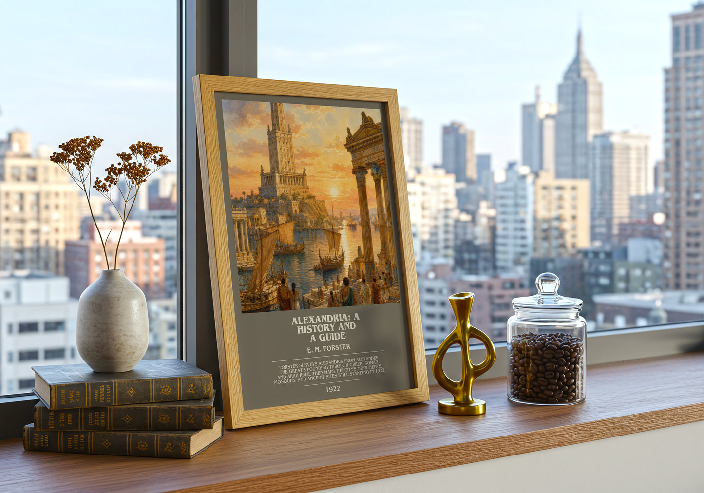 Alexandria: A History And A Guide bookish print framed by window – literary home decor