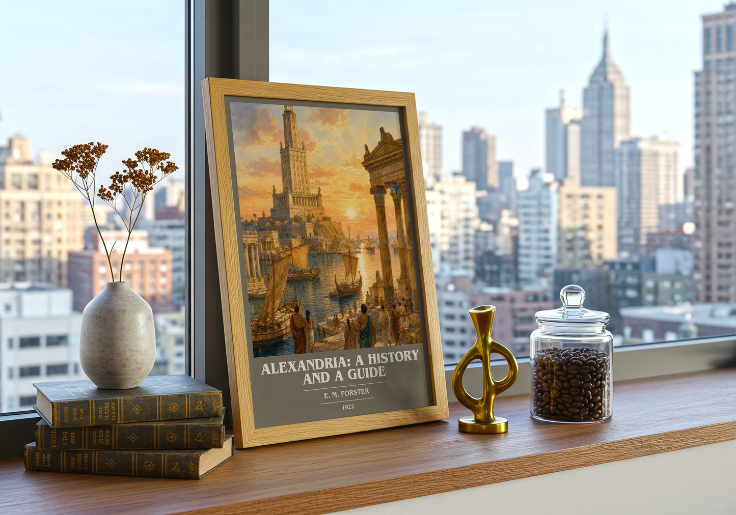 Alexandria: A History And A Guide book cover print framed by window – literary home decor