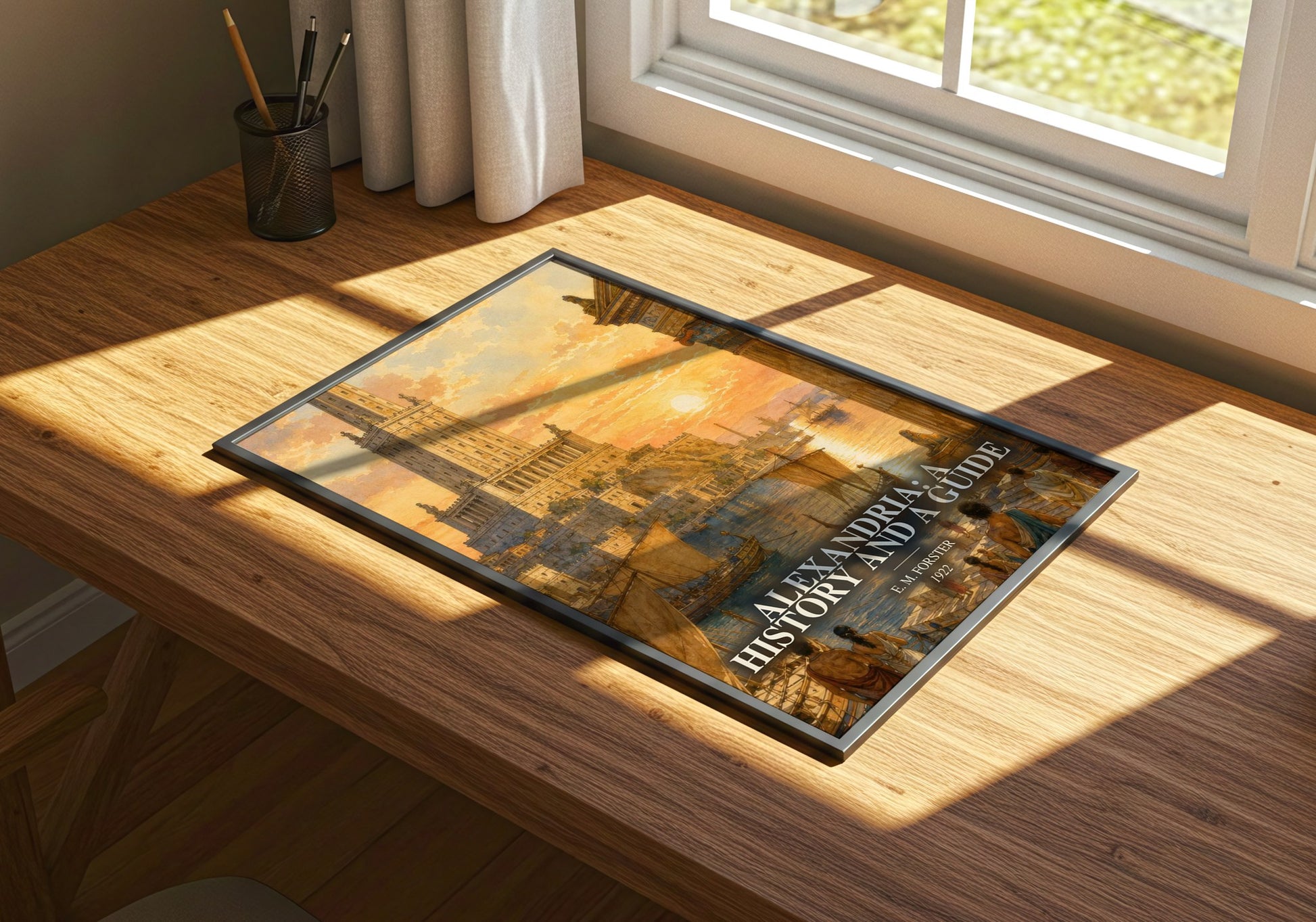 Alexandria: A History And A Guide watercolour book poster framed on wall – non fiction wall art