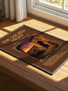The Sacred Night Minimalist Book Poster by Tahar Ben Jelloun – print on a sunlit desk