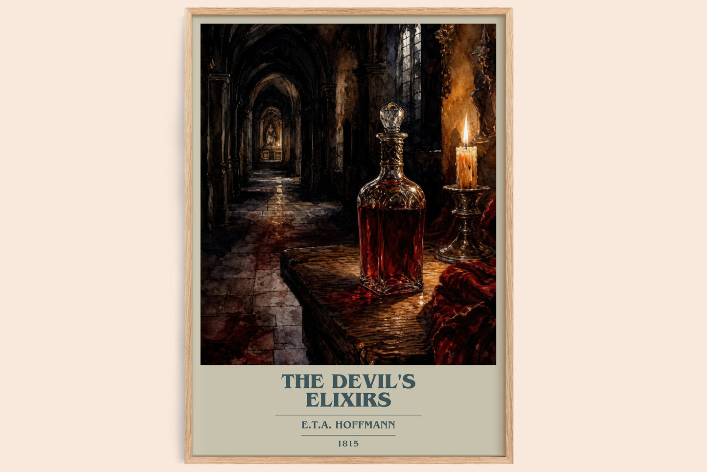 The Devil'S Elixirs book cover book poster by E.T.A. Hoffmann – framed literary art print