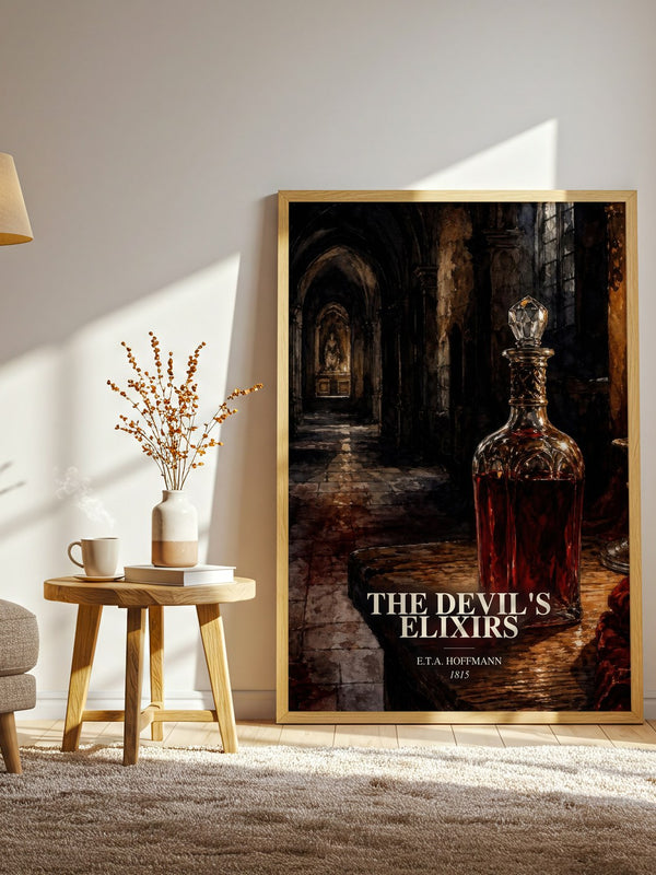 The Devil'S Elixirs watercolour print in frame leaning in hallway – gothic wall art