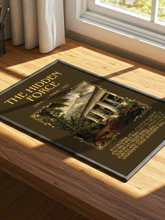The Hidden Force Minimalist Book Poster by Louis Couperus – print on a sunlit desk