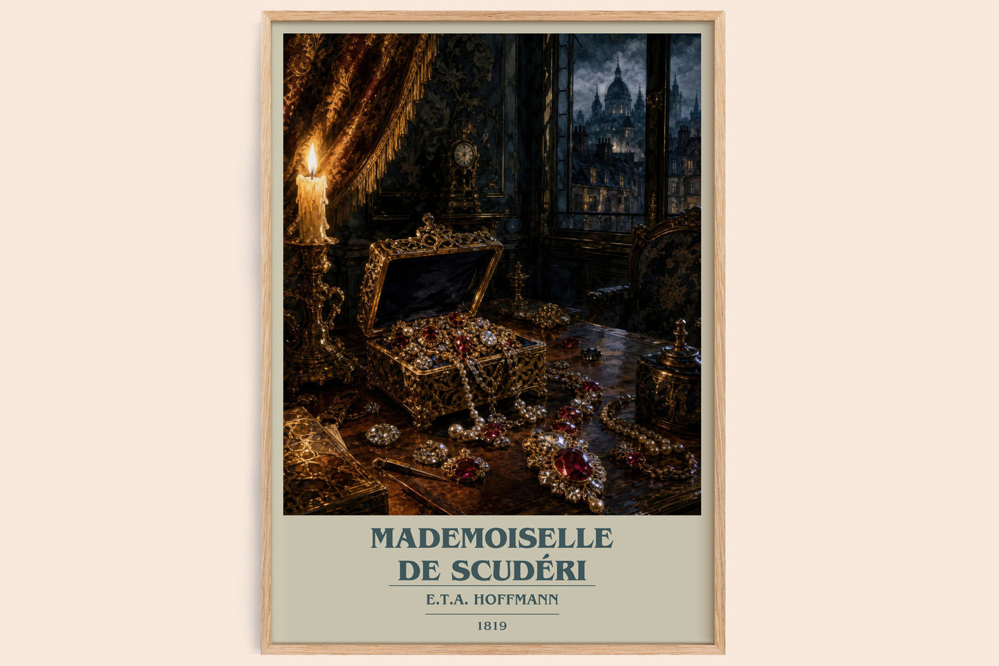 Mademoiselle De Scudéri book cover book poster by E.T.A. Hoffmann – framed literary art print