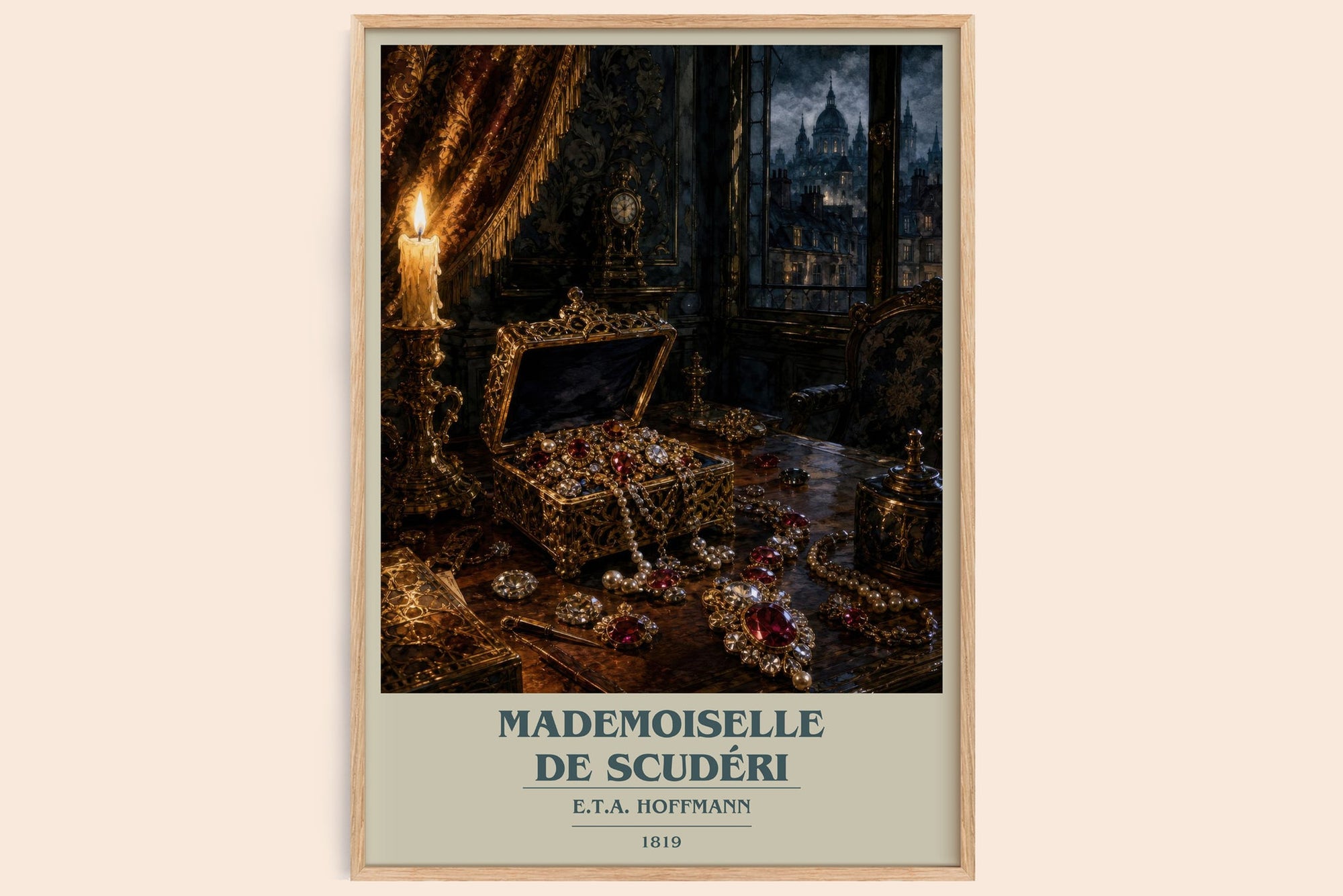 Mademoiselle De Scudéri book cover book poster by E.T.A. Hoffmann – framed literary art print