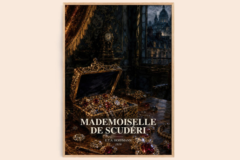 Mademoiselle De Scudéri watercolour book poster by E.T.A. Hoffmann – framed literary art print