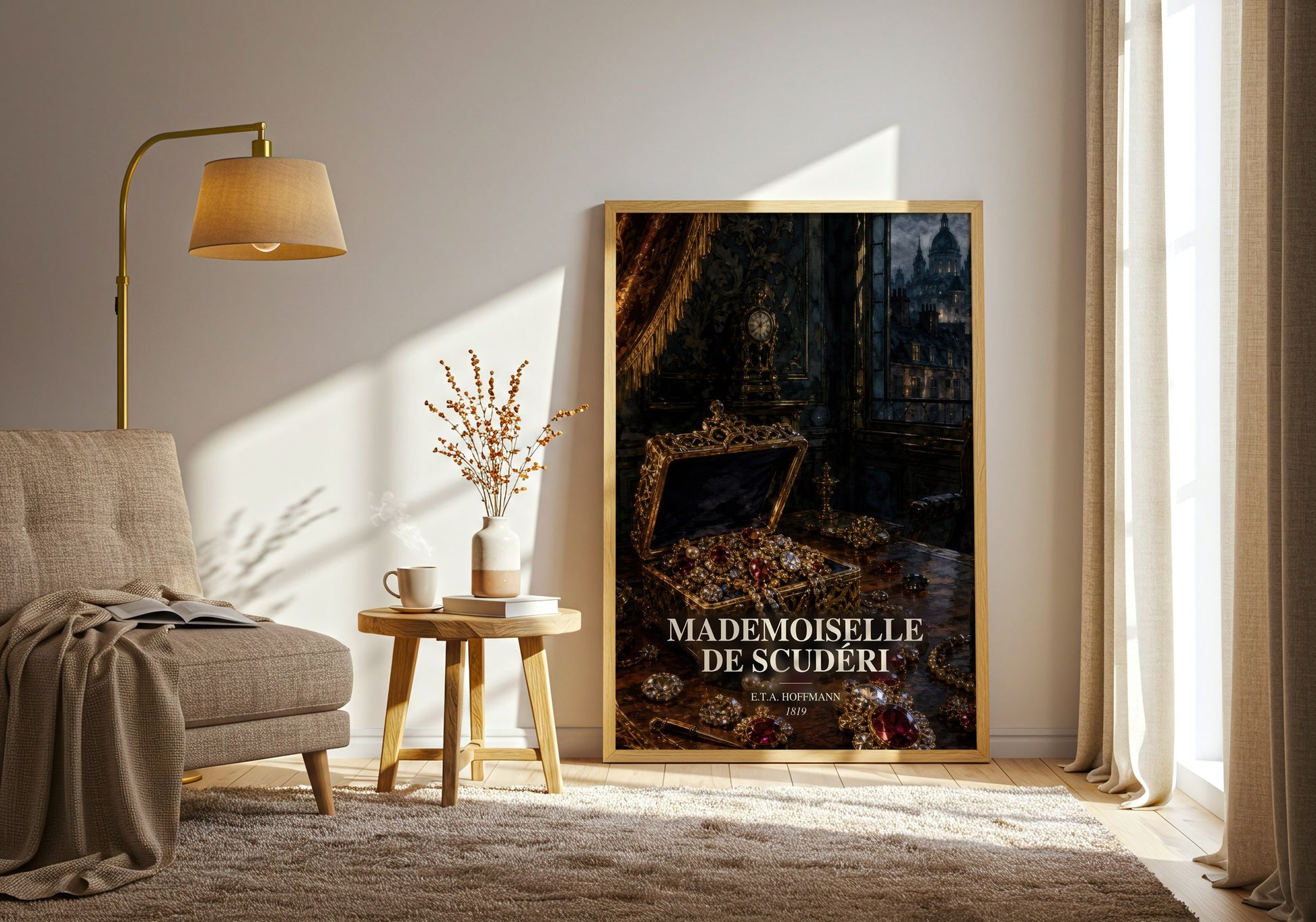 Mademoiselle De Scudéri watercolour print in frame leaning in hallway – gothic wall art
