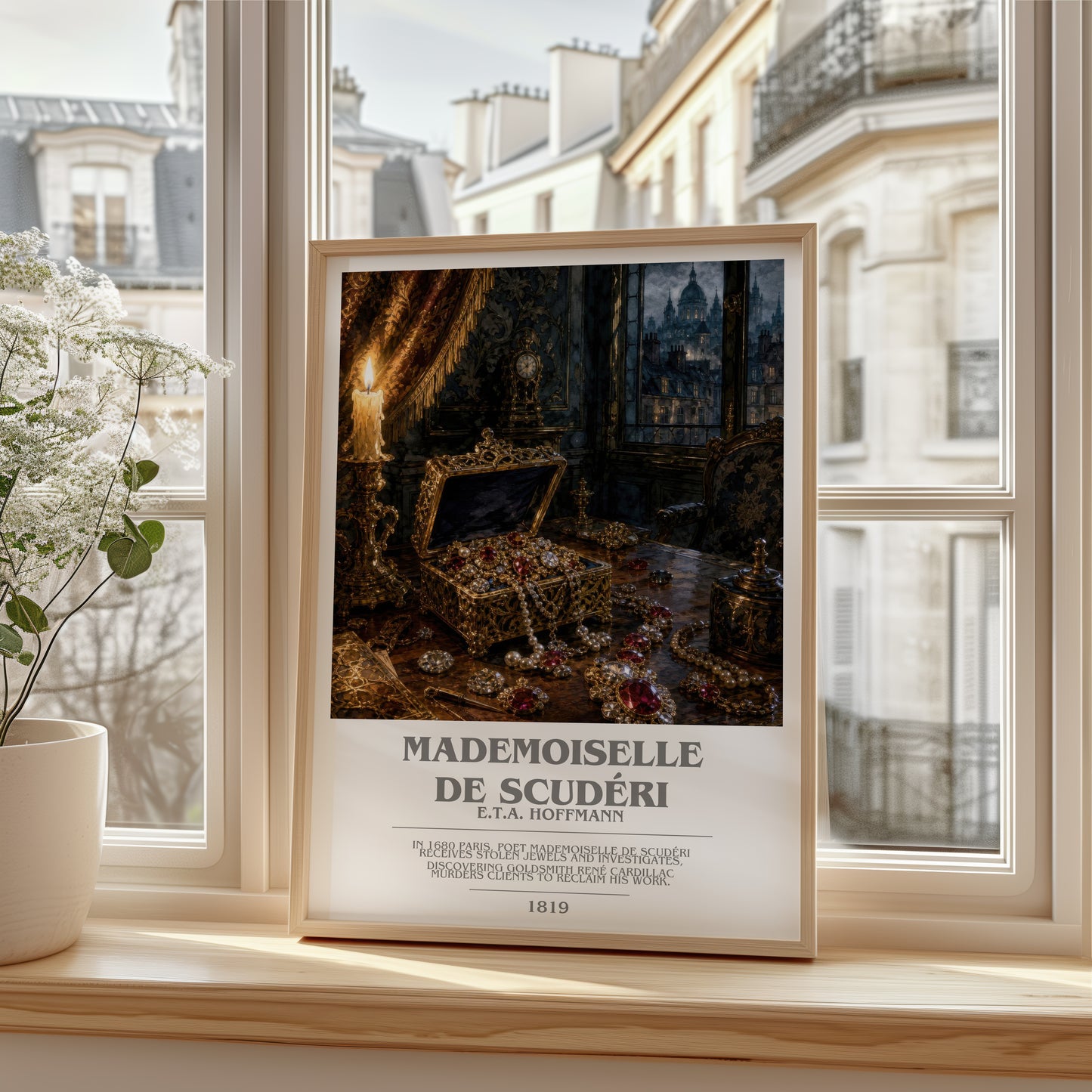 Mademoiselle De Scudéri bookish poster colour and style options – E.T.A. Hoffmann book art