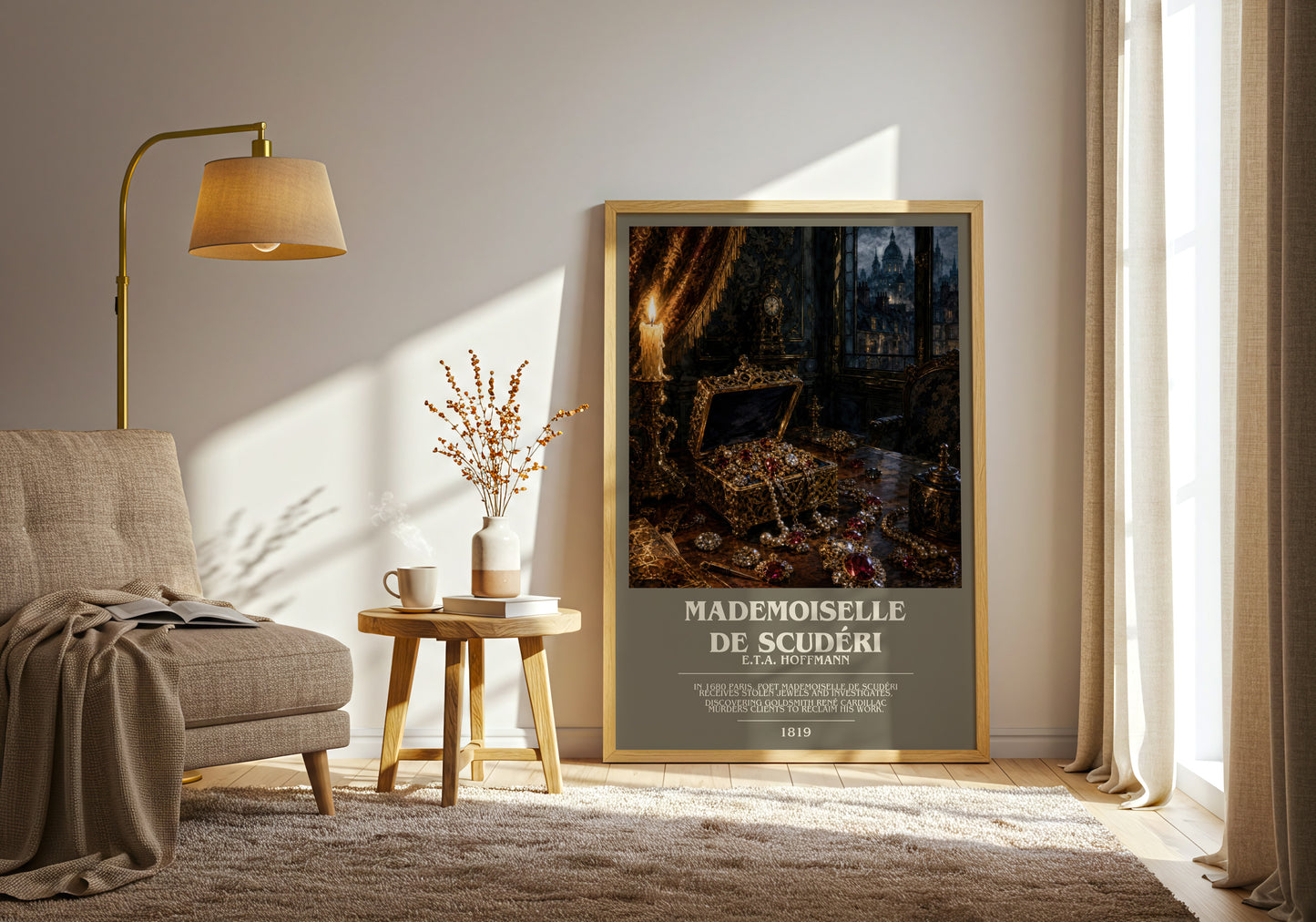 Mademoiselle De Scudéri bookish print on bookshelf – E.T.A. Hoffmann fan gift