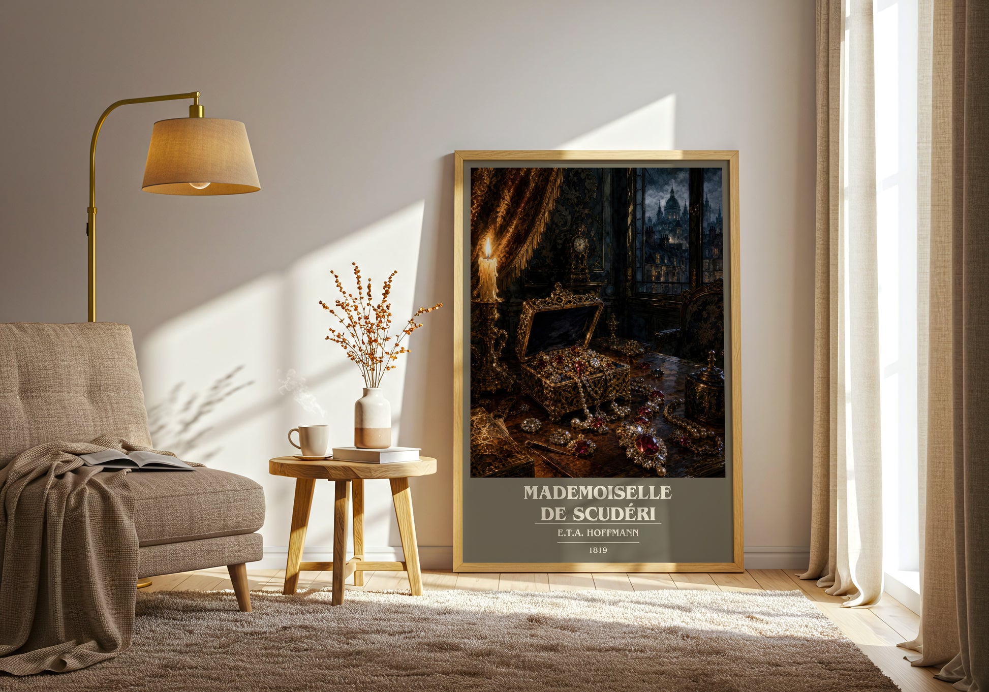 Mademoiselle De Scudéri book cover print on bookshelf – E.T.A. Hoffmann fan gift