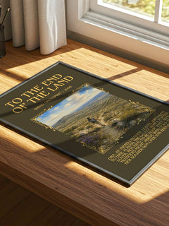 To The End Of The Land Minimalist Book Poster by David Grossman – print on a sunlit desk