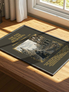 The End And The Beginning Minimalist Book Poster by Wislawa Szymborska – print on a sunlit desk