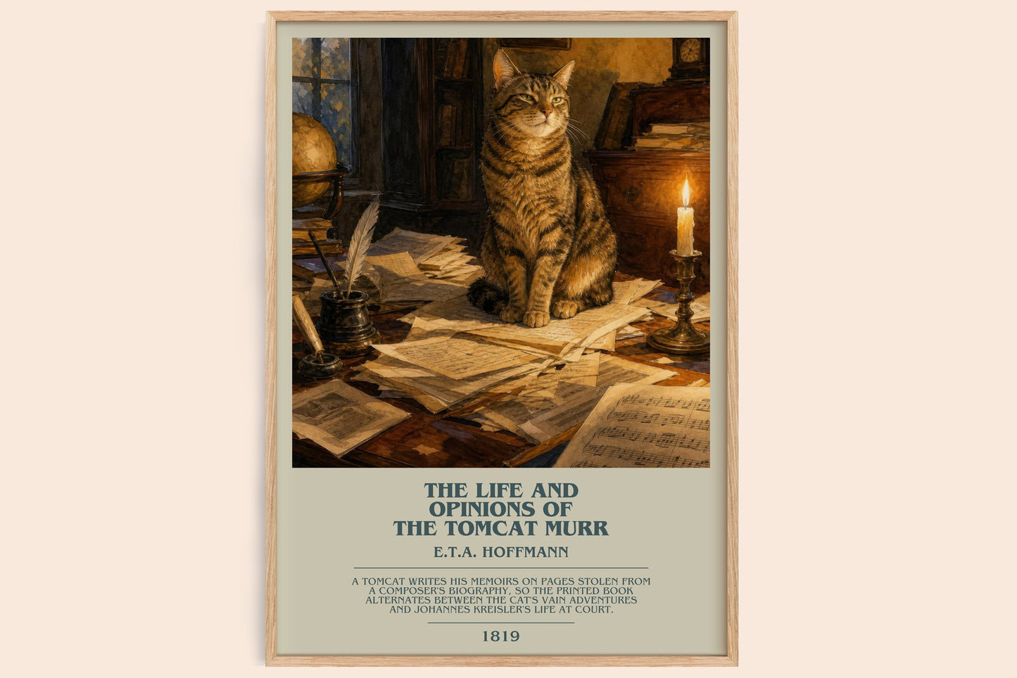 The Life And Opinions Of The Tomcat Murr bookish book poster by E.T.A. Hoffmann – framed literary art print