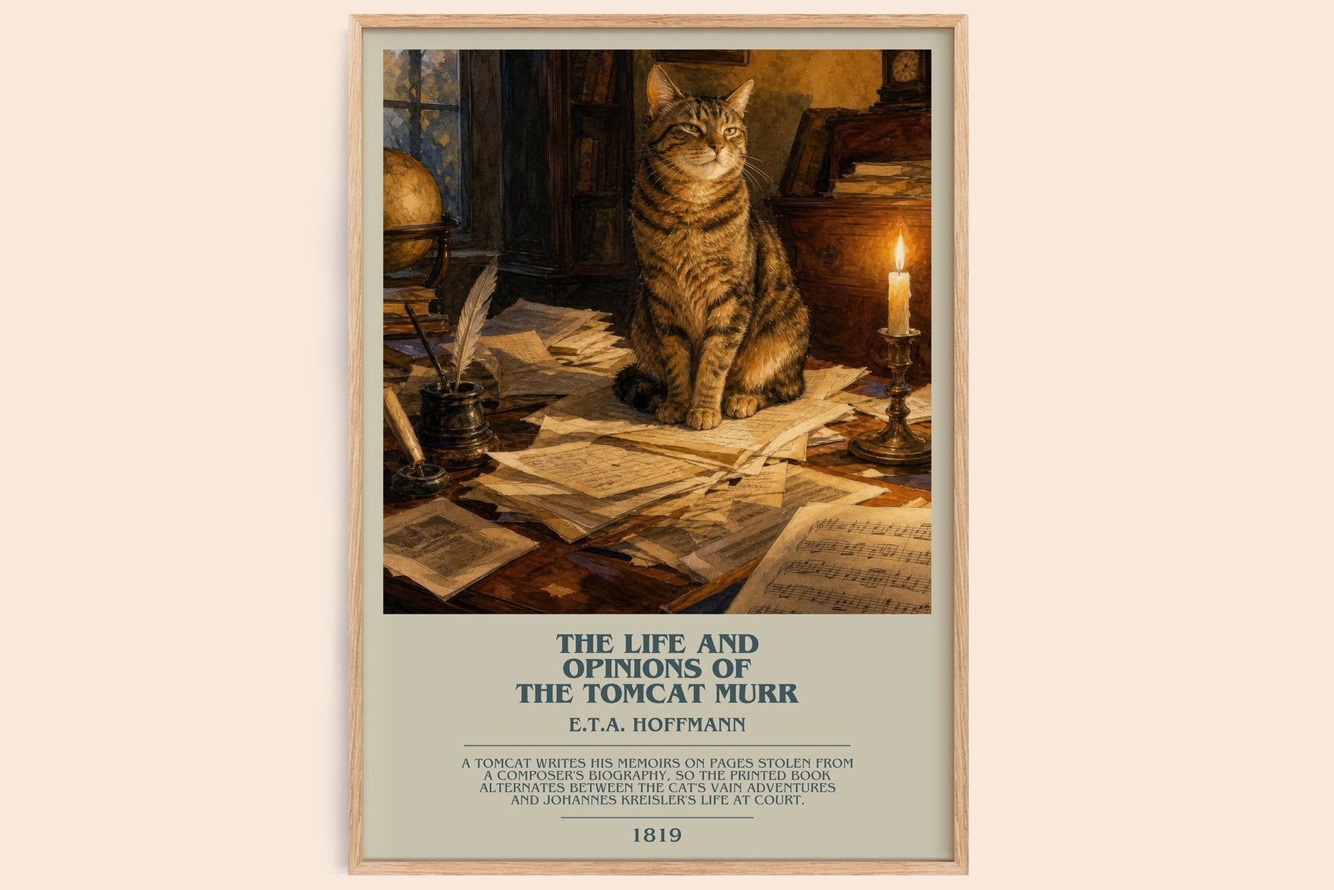 The Life And Opinions Of The Tomcat Murr bookish book poster by E.T.A. Hoffmann – framed literary art print