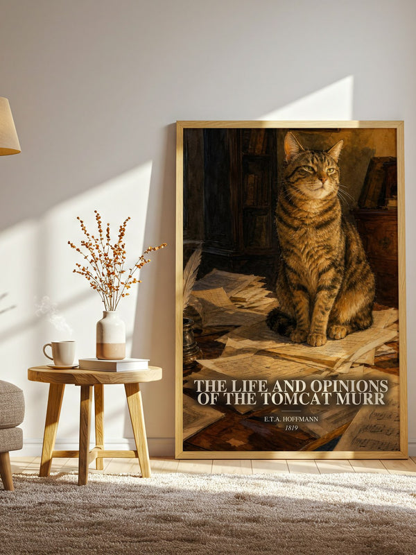 The Life And Opinions Of The Tomcat Murr watercolour print in frame leaning in hallway – satire wall art