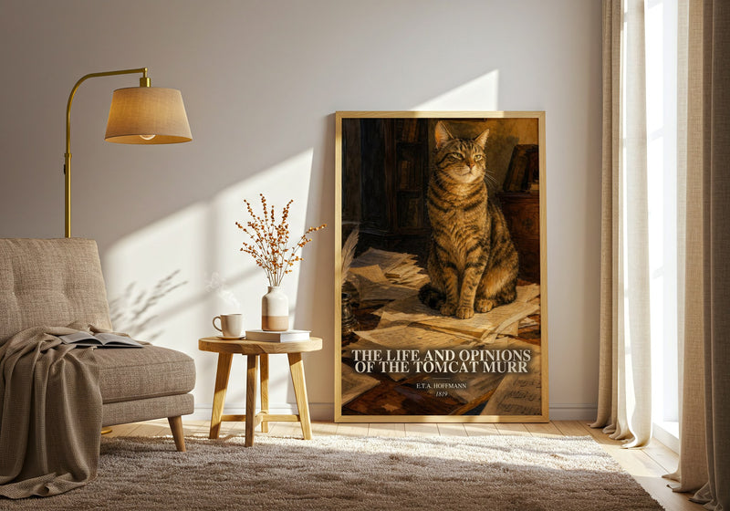 The Life And Opinions Of The Tomcat Murr watercolour print in frame leaning in hallway – satire wall art