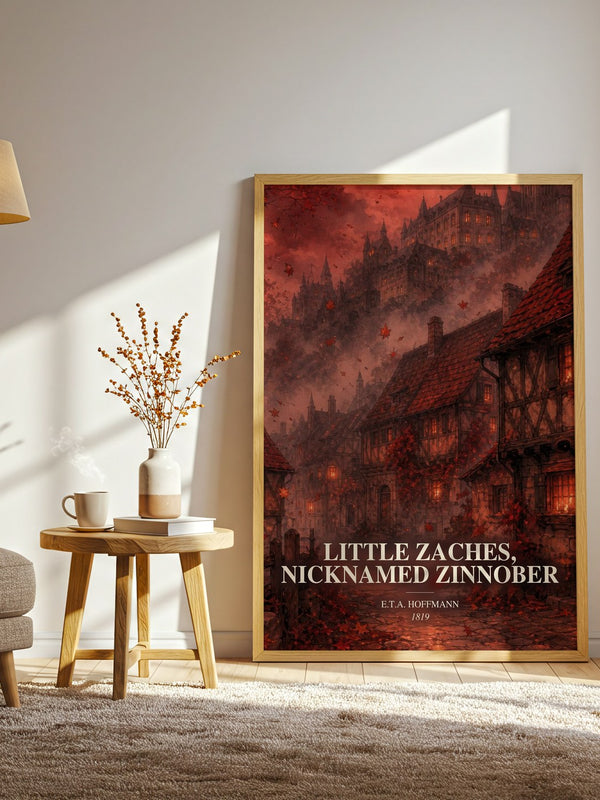 Little Zaches, Nicknamed Zinnober watercolour print in frame leaning in hallway – fantasy wall art
