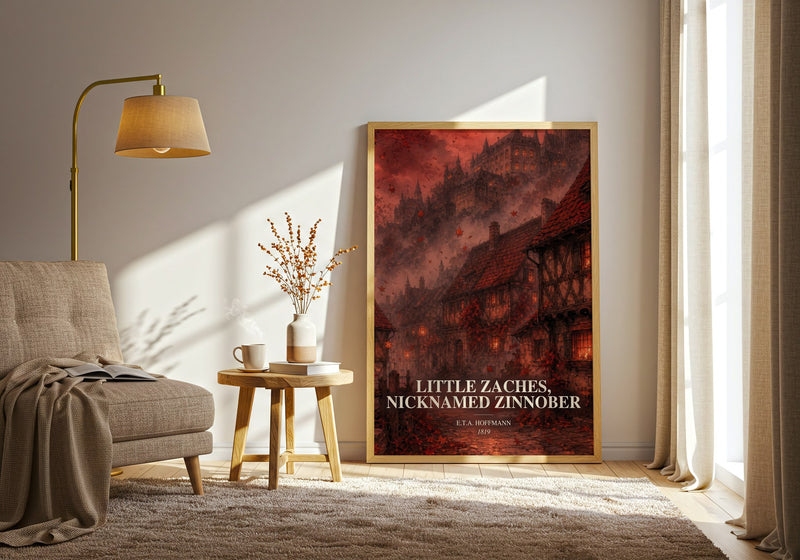 Little Zaches, Nicknamed Zinnober watercolour print in frame leaning in hallway – fantasy wall art