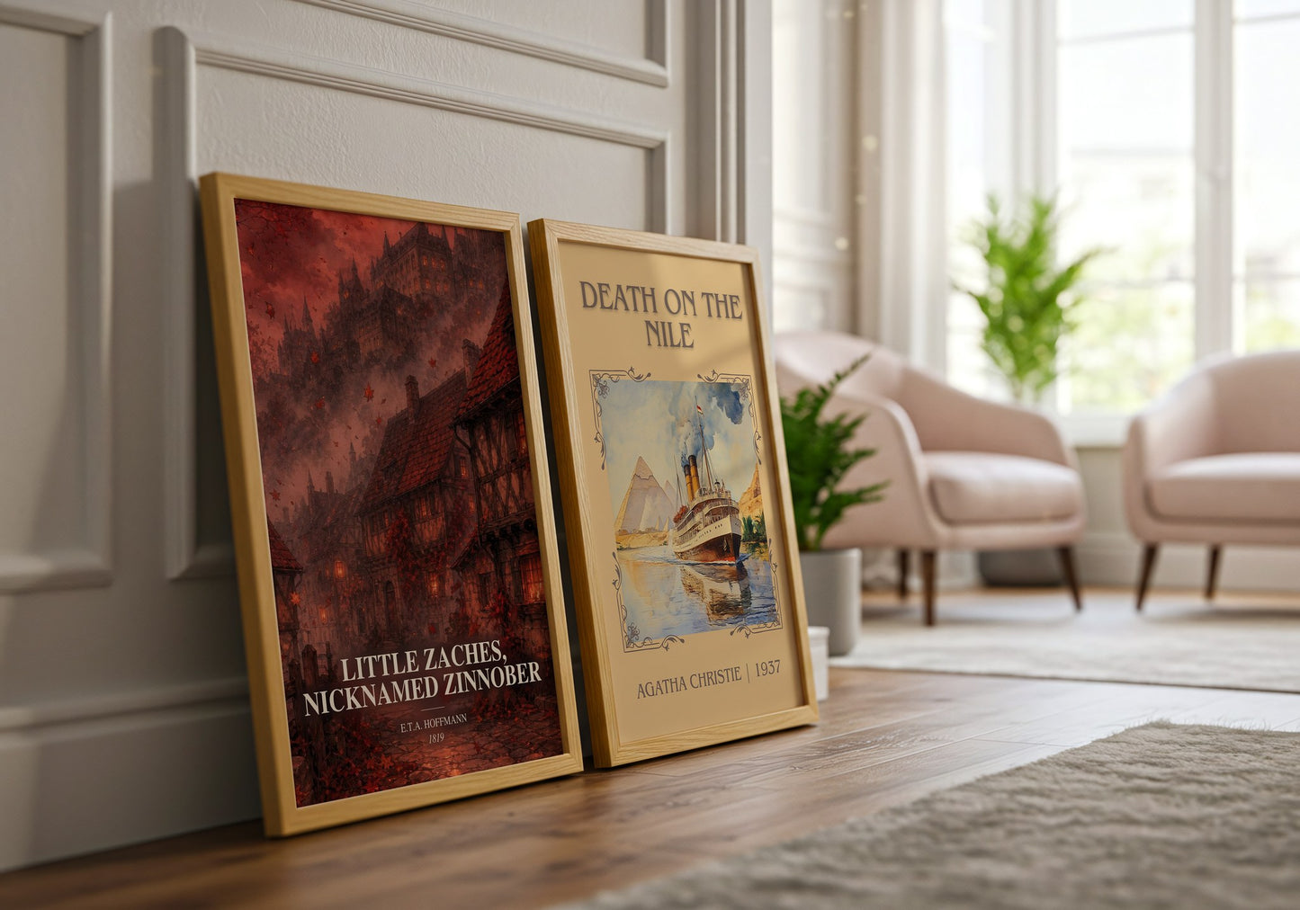 Little Zaches, Nicknamed Zinnober watercolour print framed by window – literary home decor