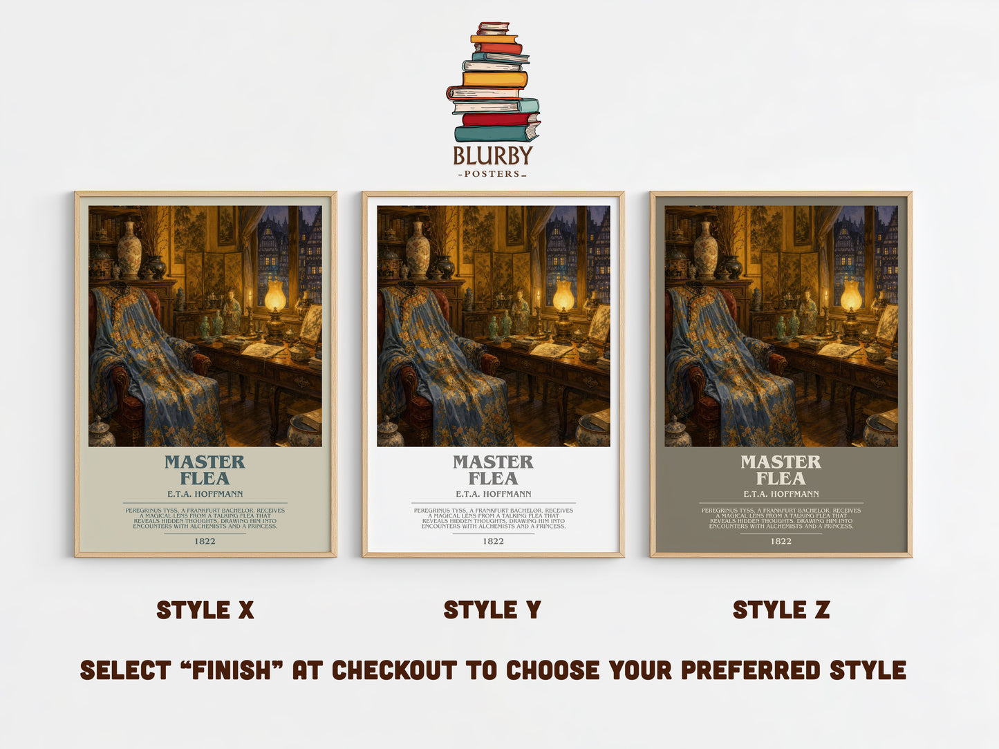 Master Flea bookish print in frame leaning in hallway – fantasy wall art