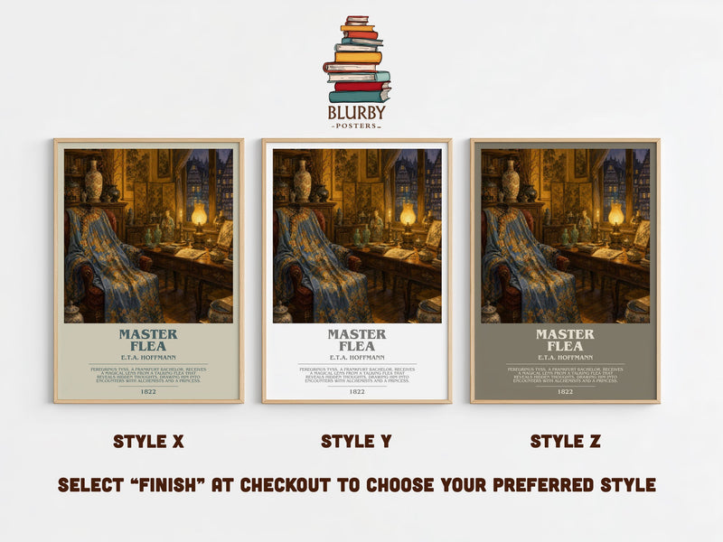 Master Flea bookish print in frame leaning in hallway – fantasy wall art