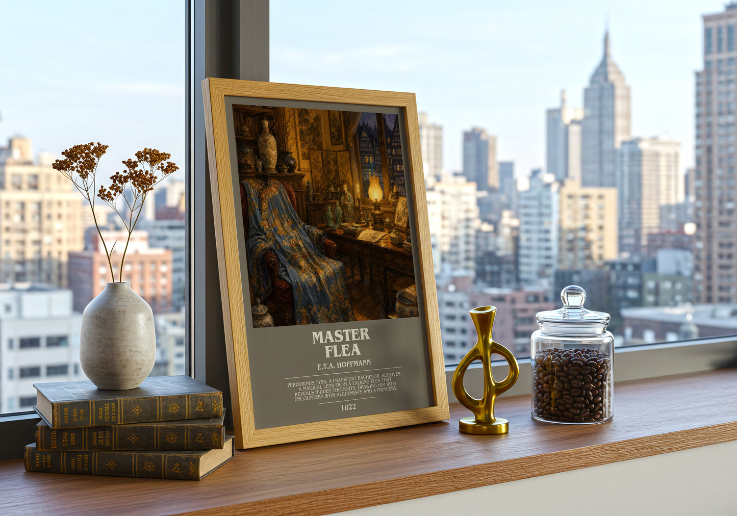 Master Flea bookish print framed by window – literary home decor