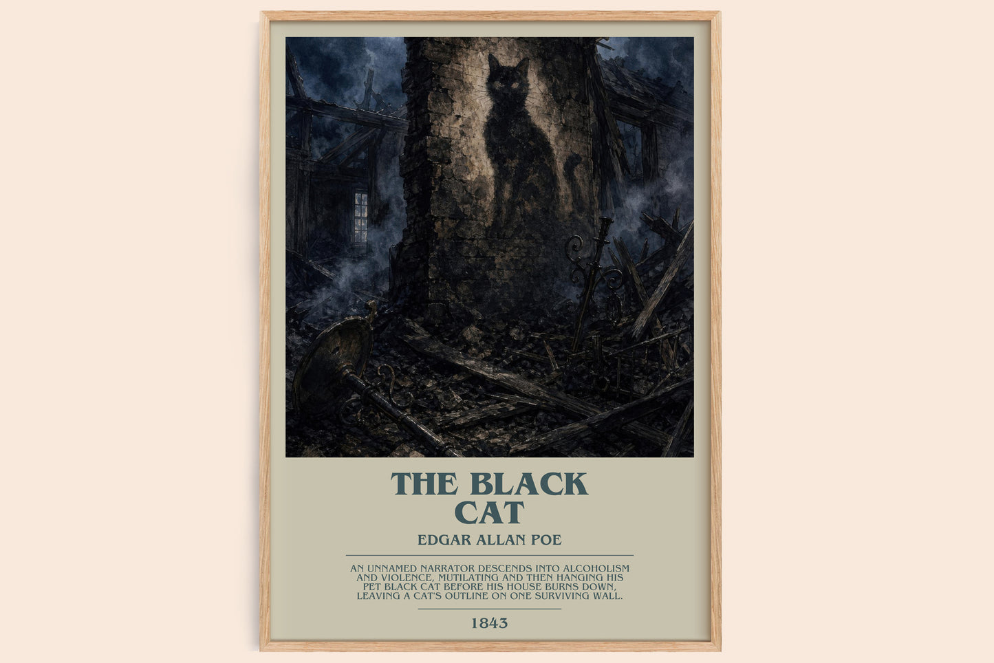 The Black Cat bookish book poster by Edgar Allan Poe – framed literary art print
