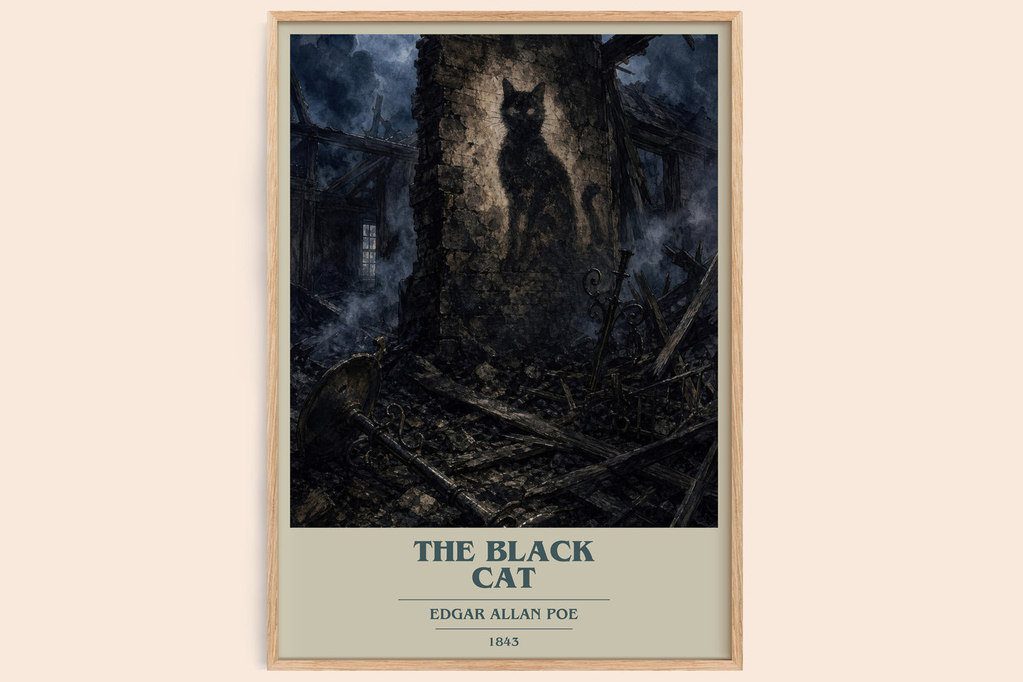 The Black Cat book cover book poster by Edgar Allan Poe – framed literary art print