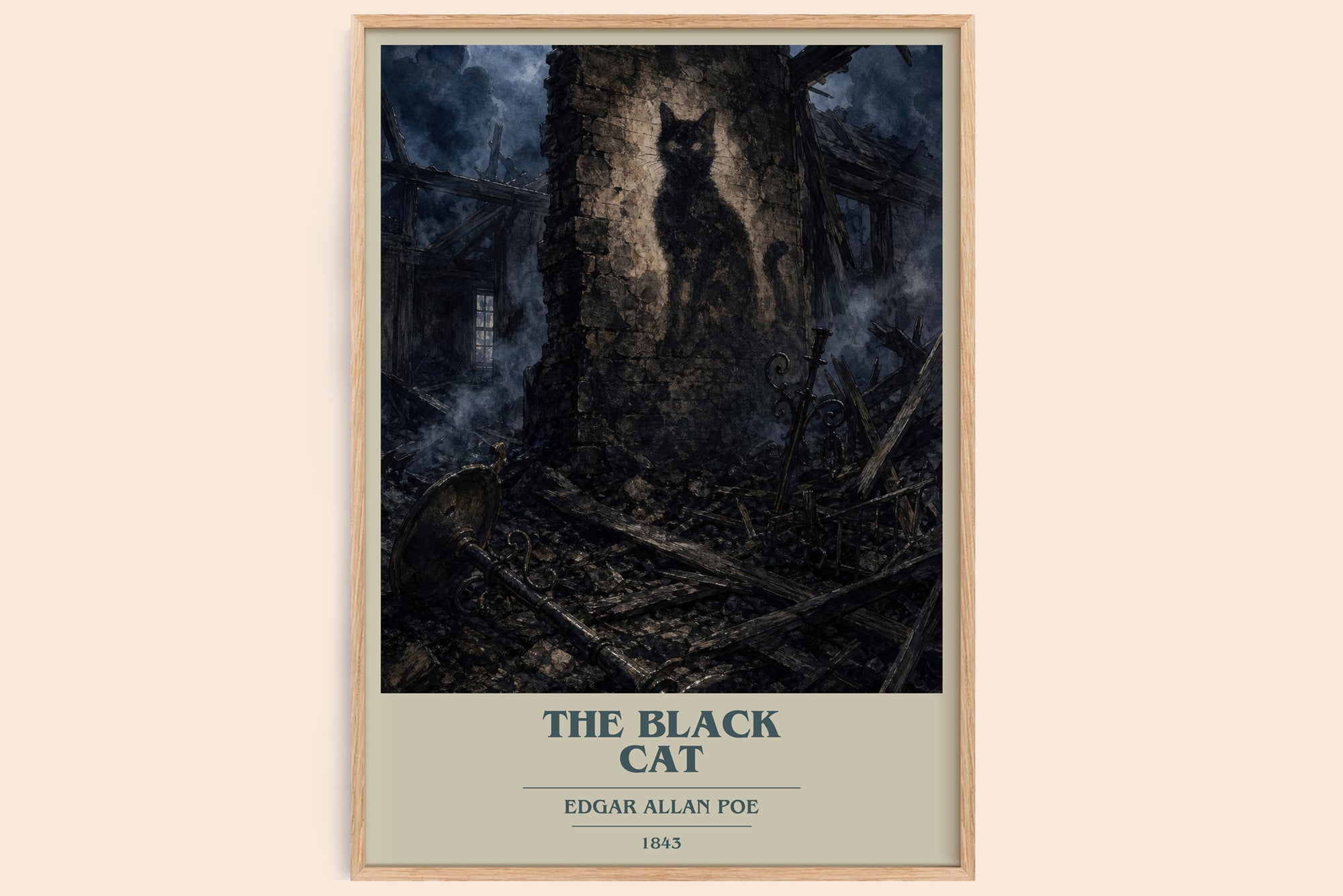 The Black Cat book cover book poster by Edgar Allan Poe – framed literary art print