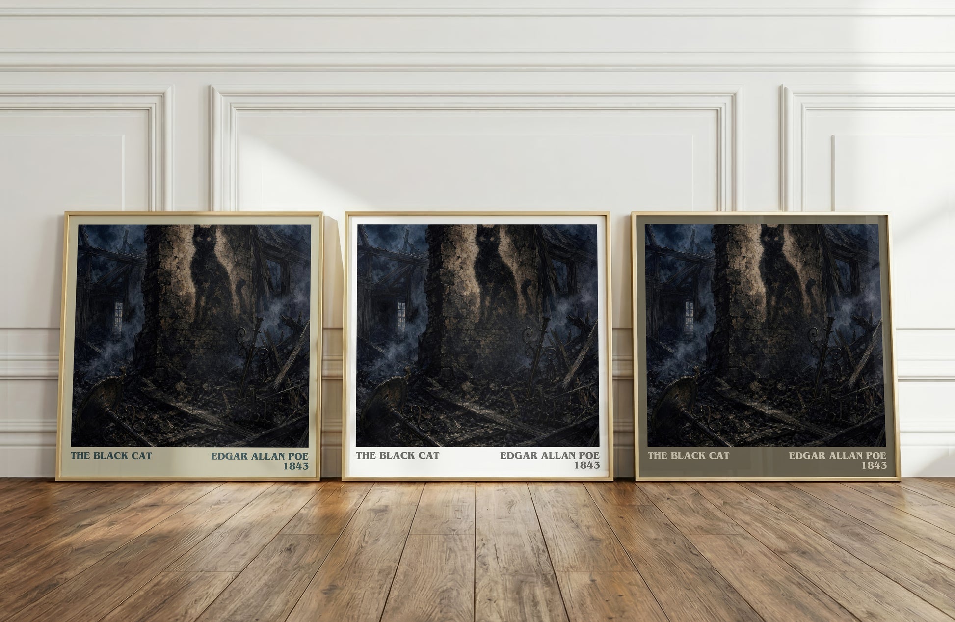The Black Cat literary art print colour and style options – Edgar Allan Poe book art