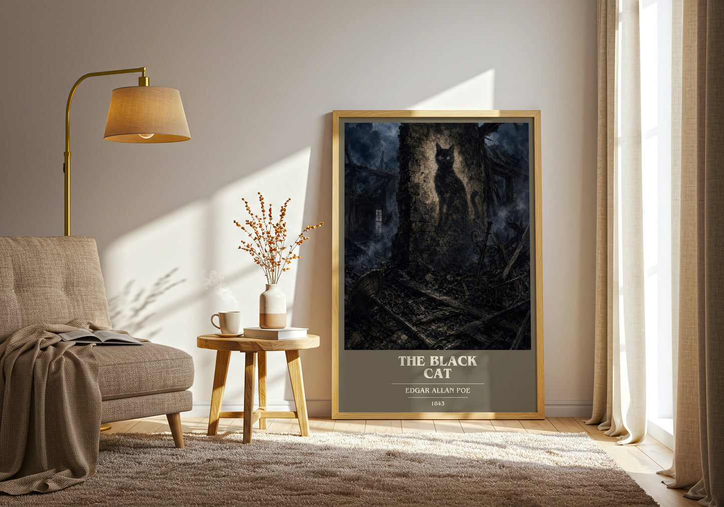The Black Cat book cover print on bookshelf – Edgar Allan Poe fan gift