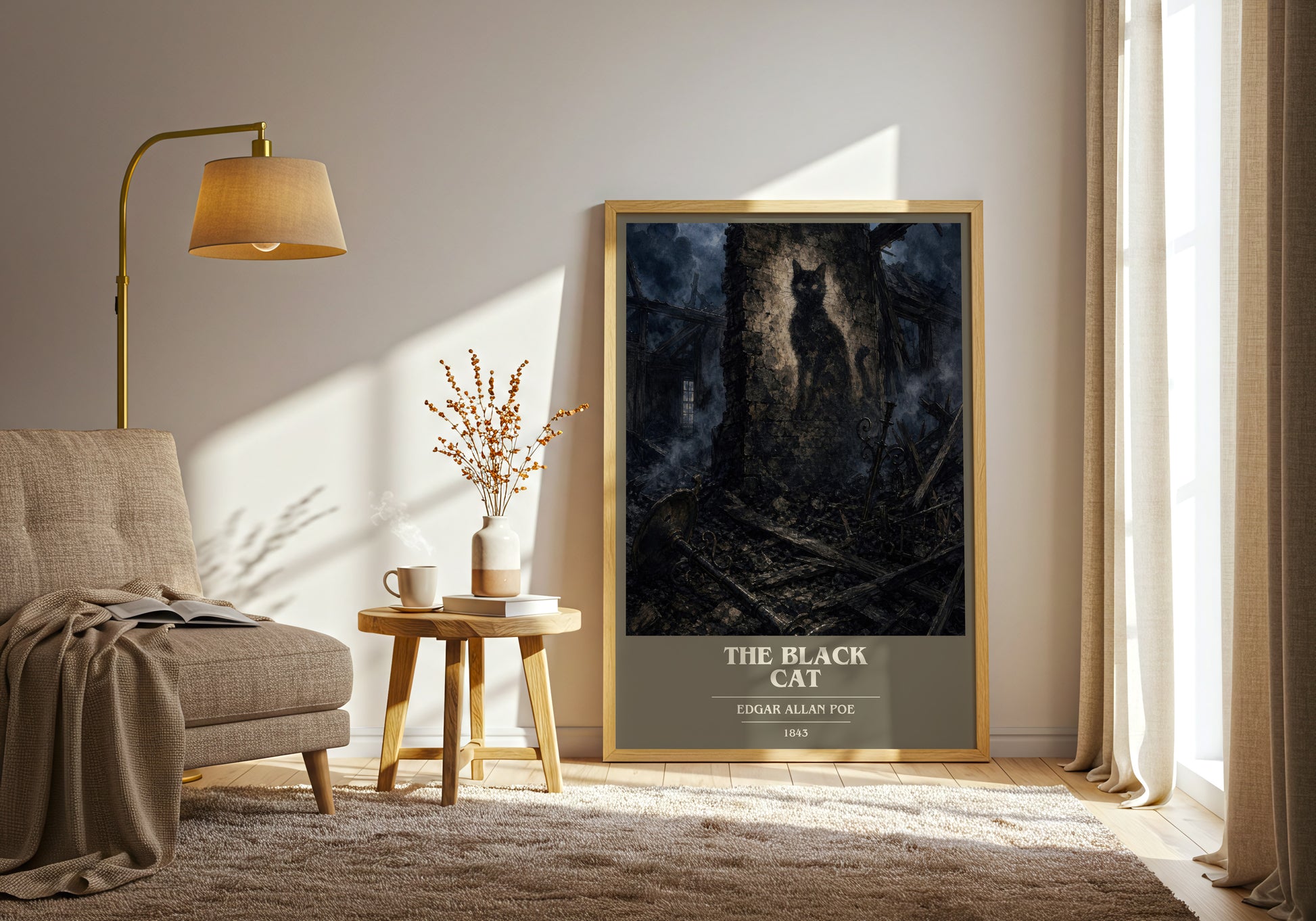 The Black Cat book cover print on bookshelf – Edgar Allan Poe fan gift