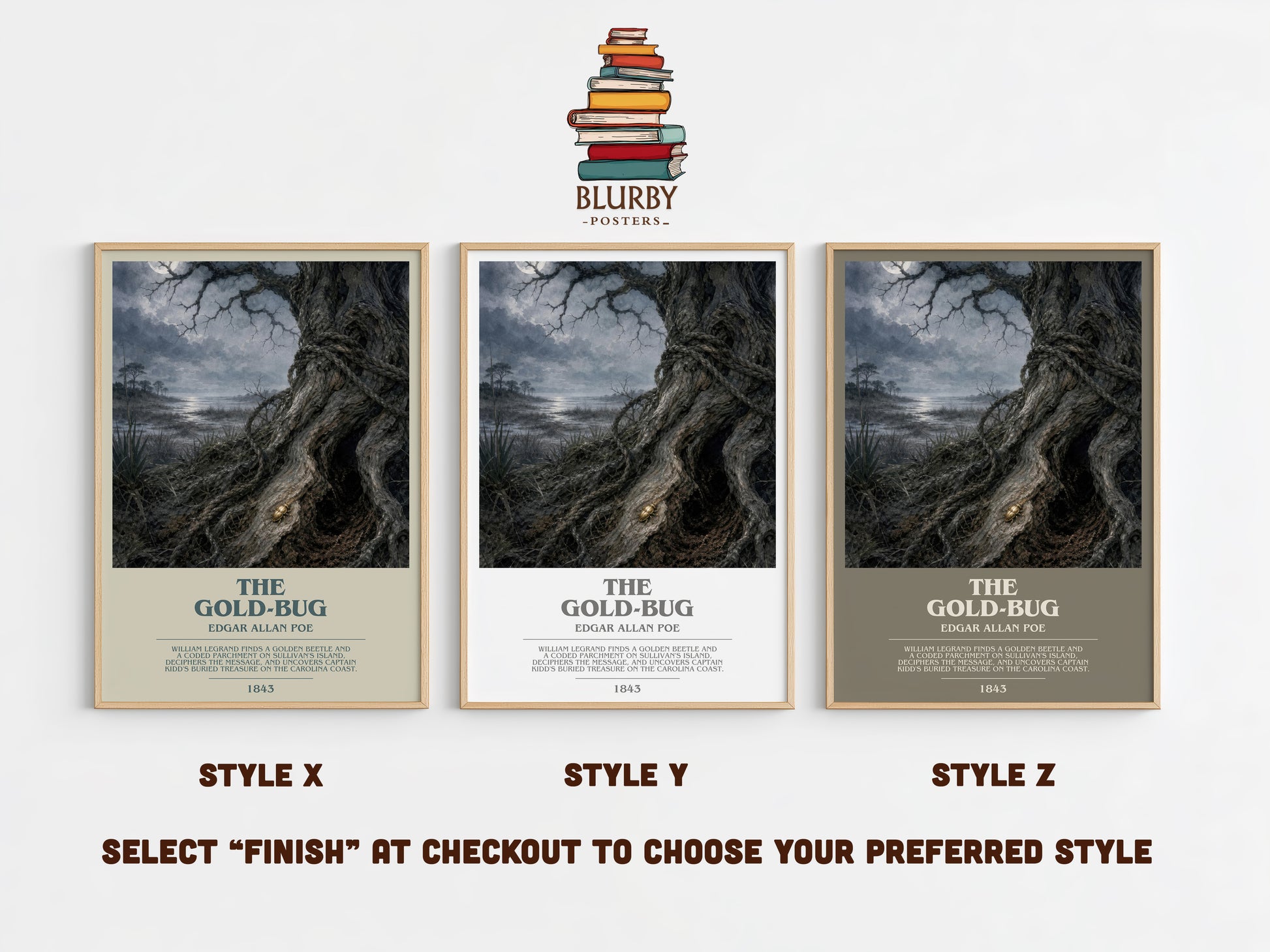 The Gold-Bug bookish print in frame leaning in hallway – mystery wall art