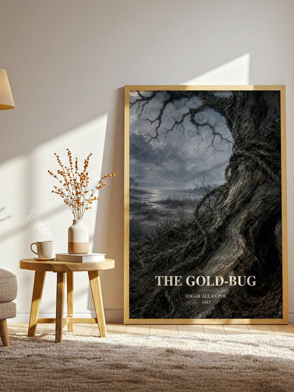 The Gold-Bug watercolour print in frame leaning in hallway – mystery wall art