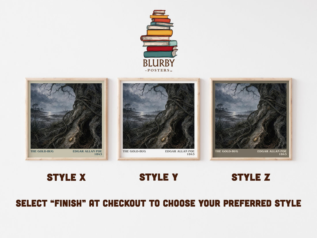 The Gold-Bug literary print in frame leaning in hallway – mystery wall art (mockup)