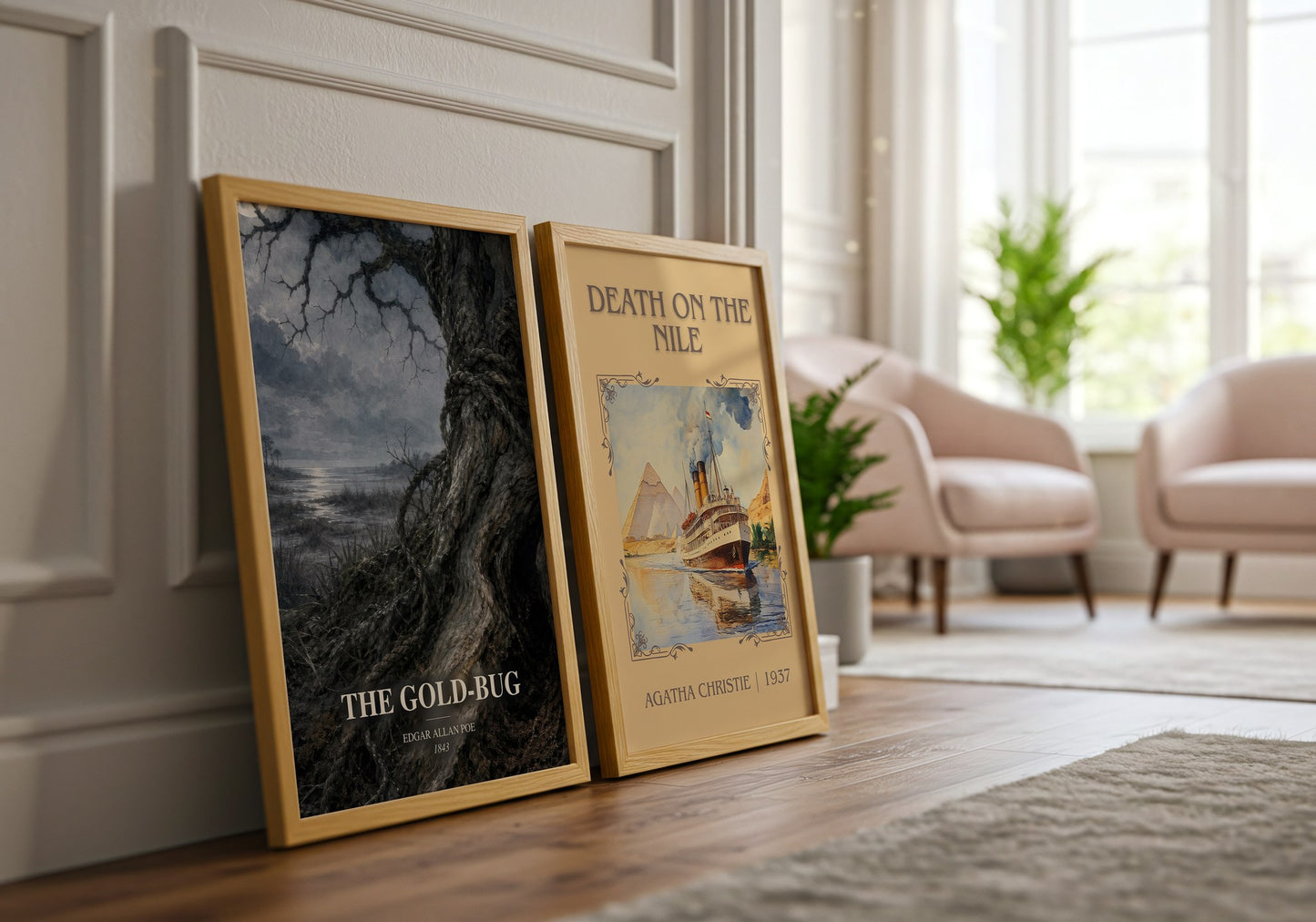 The Gold-Bug watercolour print framed by window – literary home decor
