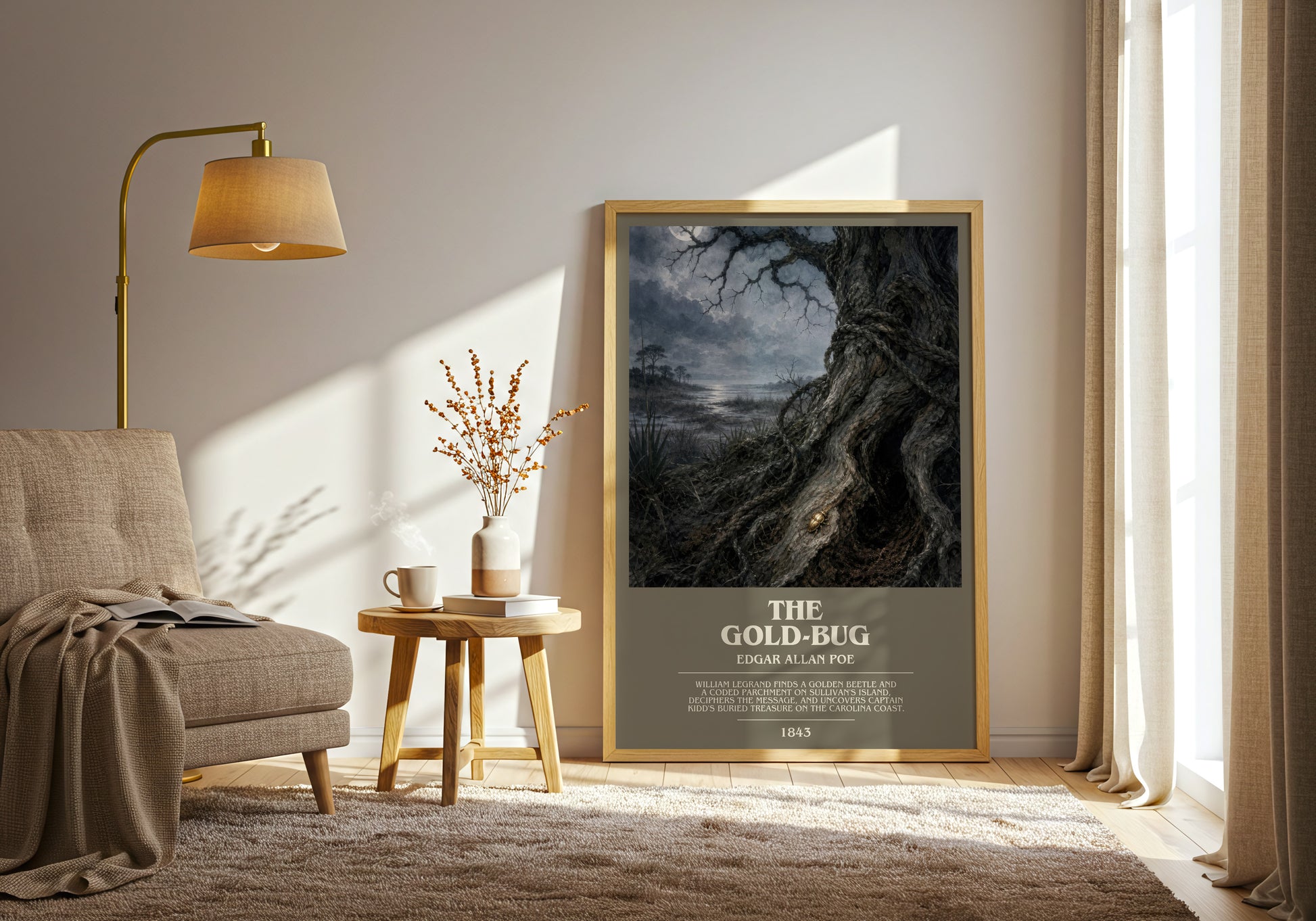 The Gold-Bug bookish print on bookshelf – Edgar Allan Poe fan gift