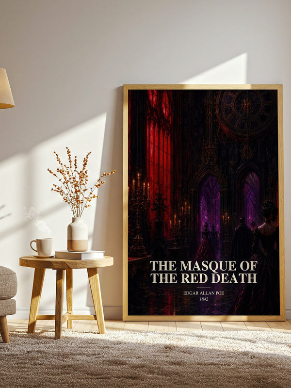 The Masque Of The Red Death watercolour print in frame leaning in hallway – gothic wall art
