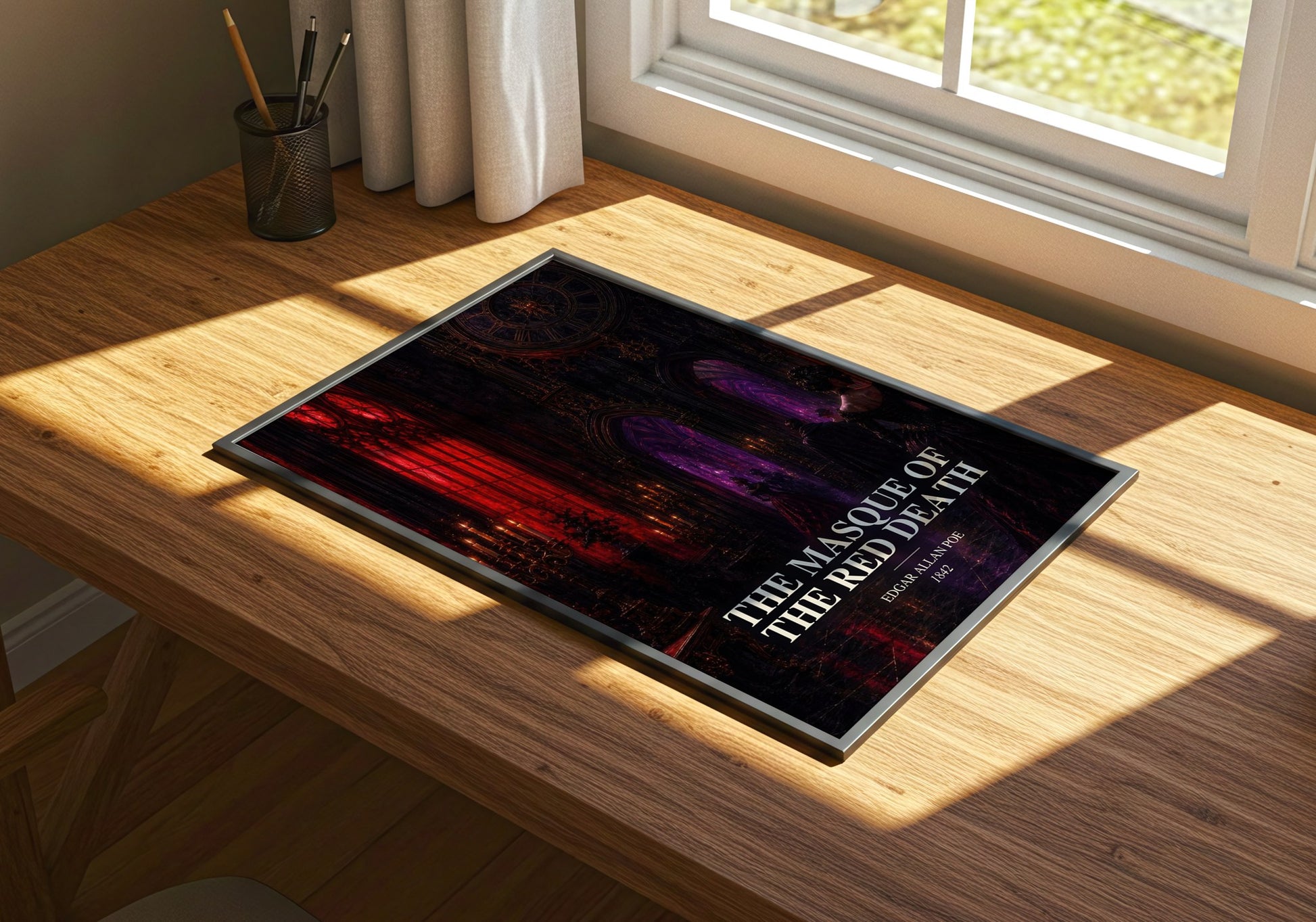 The Masque Of The Red Death watercolour book poster framed on wall – gothic wall art