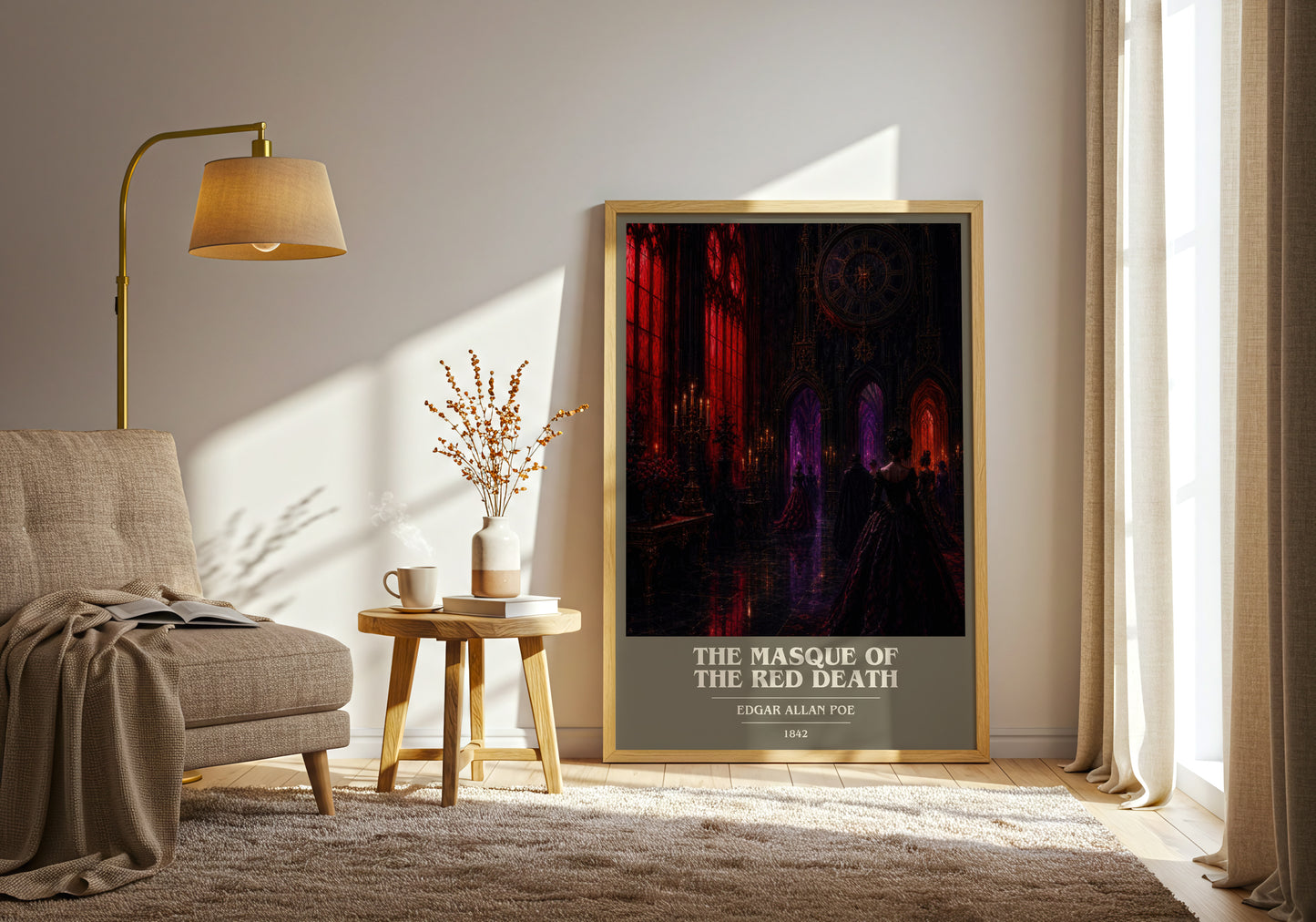 The Masque Of The Red Death book cover print on bookshelf – Edgar Allan Poe fan gift