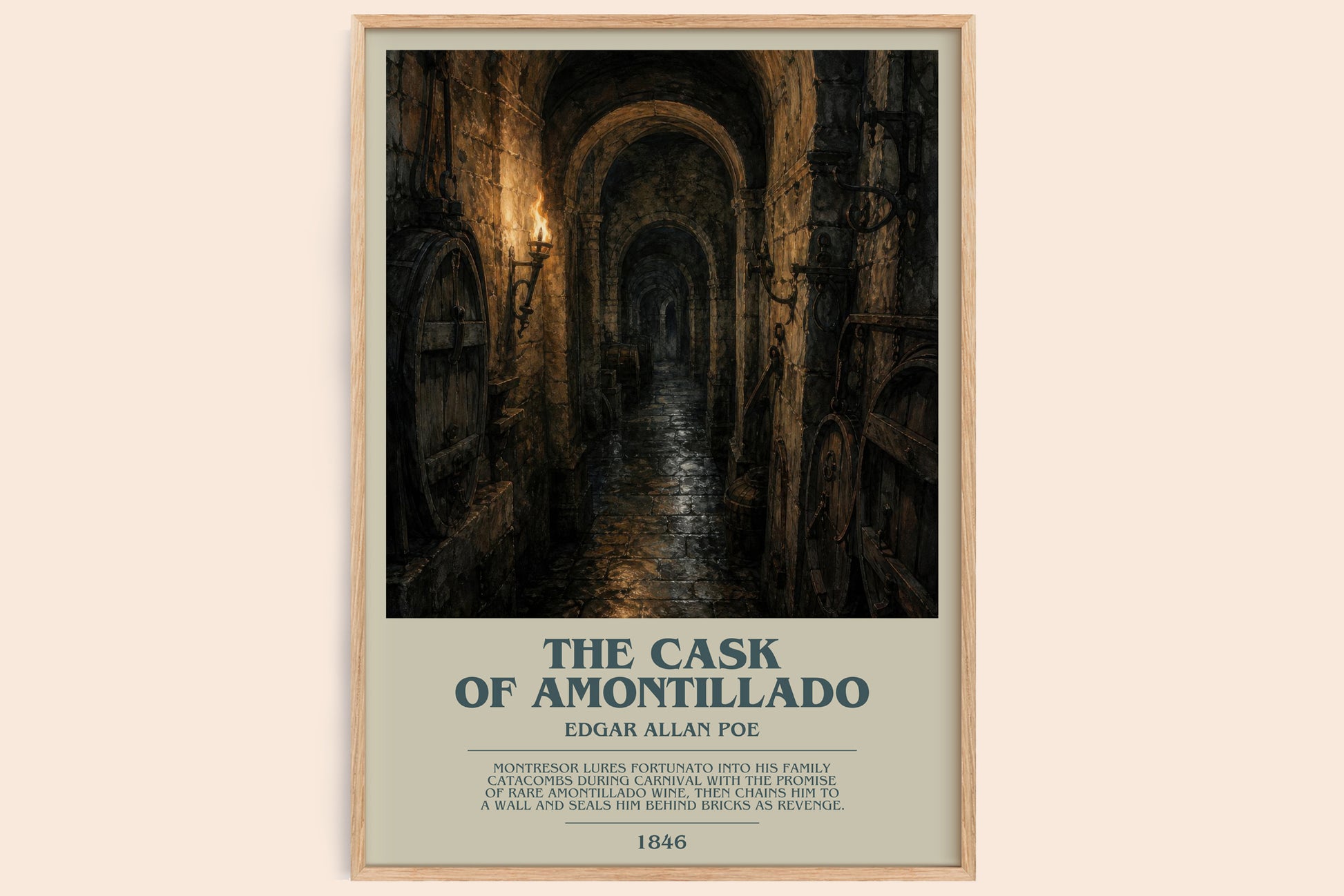 The Cask Of Amontillado bookish book poster by Edgar Allan Poe – framed literary art print