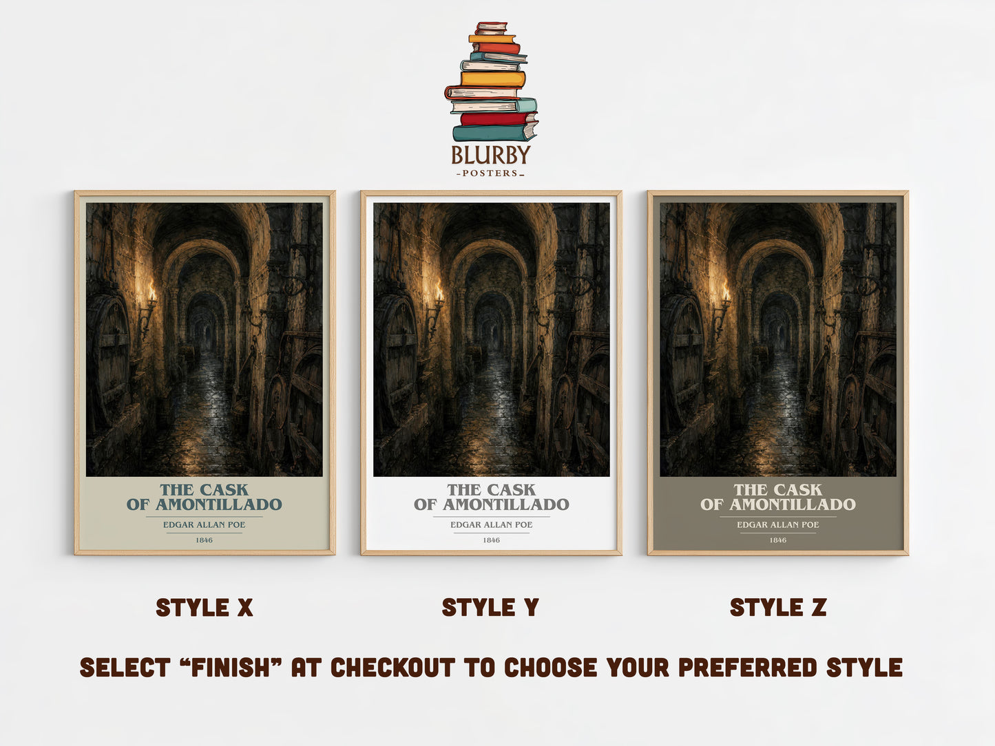 The Cask Of Amontillado book cover print in frame leaning in hallway – horror wall art