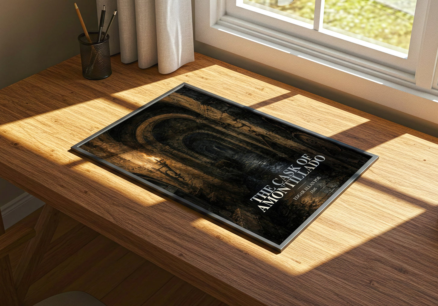 The Cask Of Amontillado watercolour book poster framed on wall – horror wall art