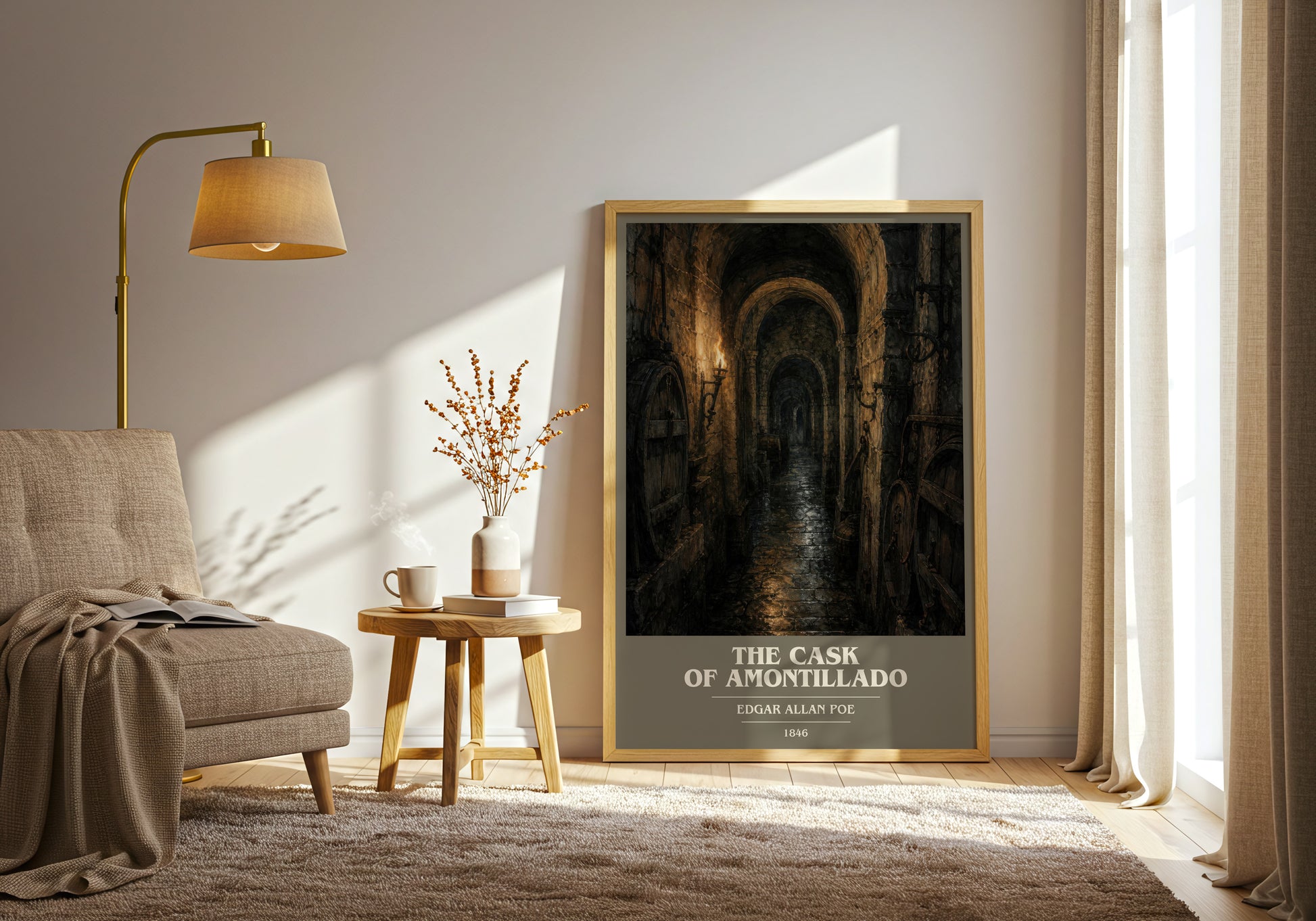 The Cask Of Amontillado book cover print on bookshelf – Edgar Allan Poe fan gift