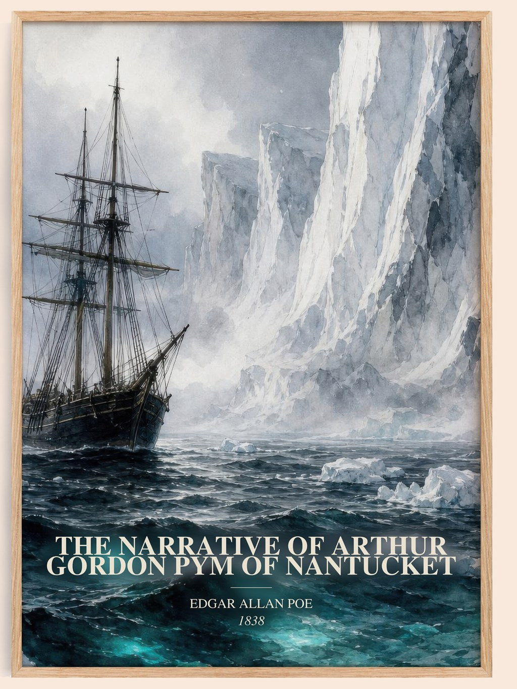 The Narrative Of Arthur Gordon Pym Of Nantucket watercolour book poster by Edgar Allan Poe – framed literary art print