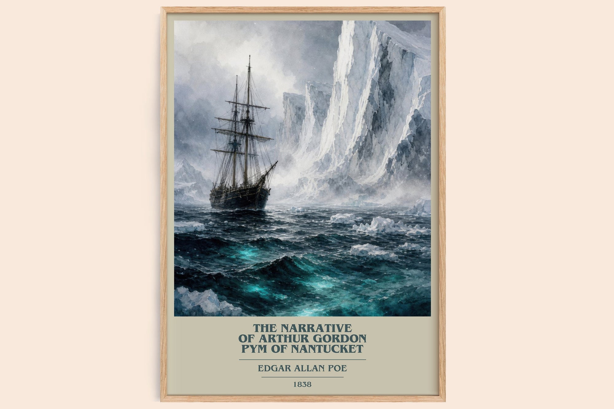 The Narrative Of Arthur Gordon Pym Of Nantucket book cover book poster by Edgar Allan Poe – framed literary art print