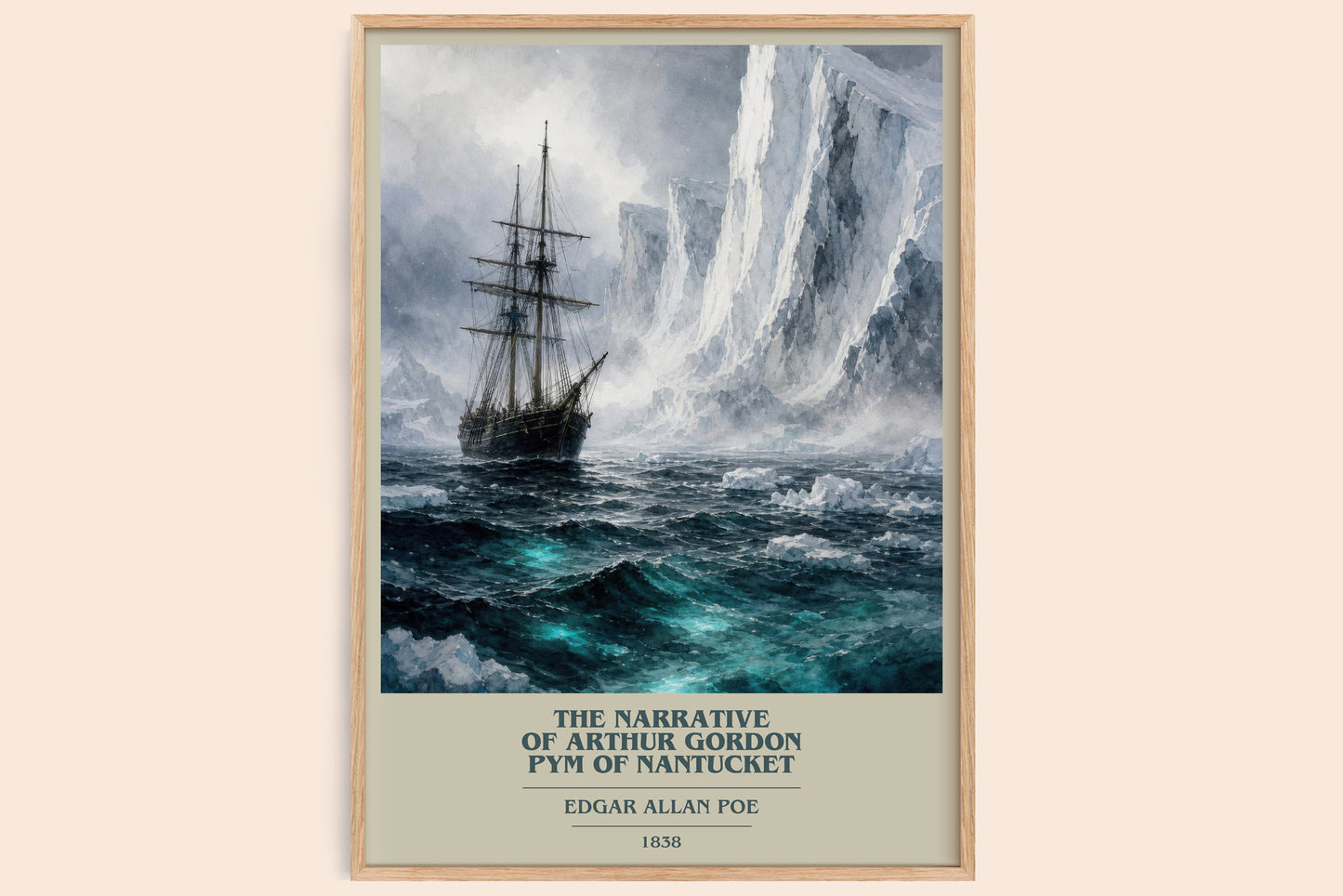 The Narrative Of Arthur Gordon Pym Of Nantucket book cover book poster by Edgar Allan Poe – framed literary art print
