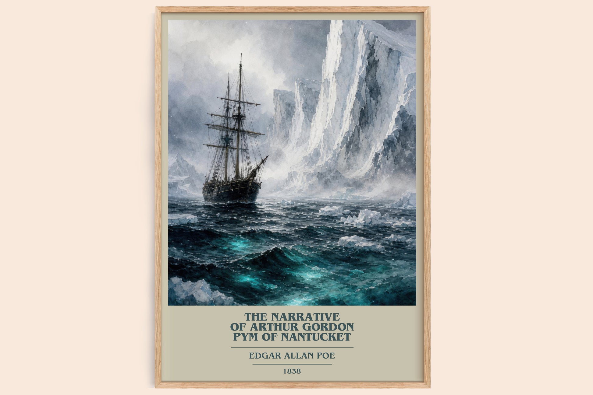 The Narrative Of Arthur Gordon Pym Of Nantucket book cover book poster by Edgar Allan Poe – framed literary art print