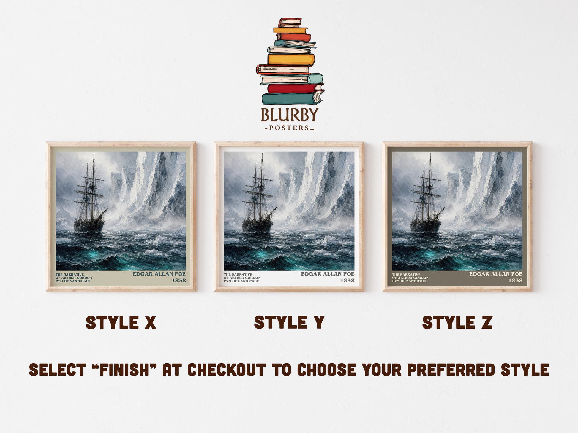 The Narrative Of Arthur Gordon Pym Of Nantucket literary print in frame leaning in hallway – adventure wall art